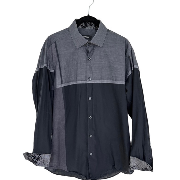 Jared Lang Gray & Black Two Toned Button Down Shirt Size Medium - Picture 12 of 12